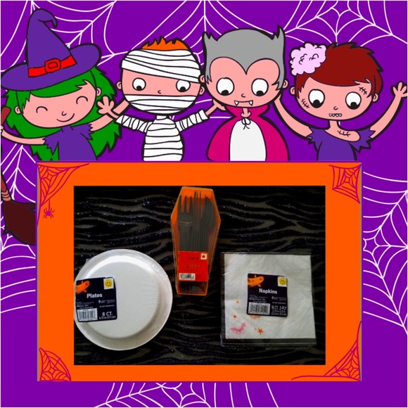 🎃Halloween 3-piece Party Table Set: Napkins, Plates & Cutlery NEW - Picture 5 of 12